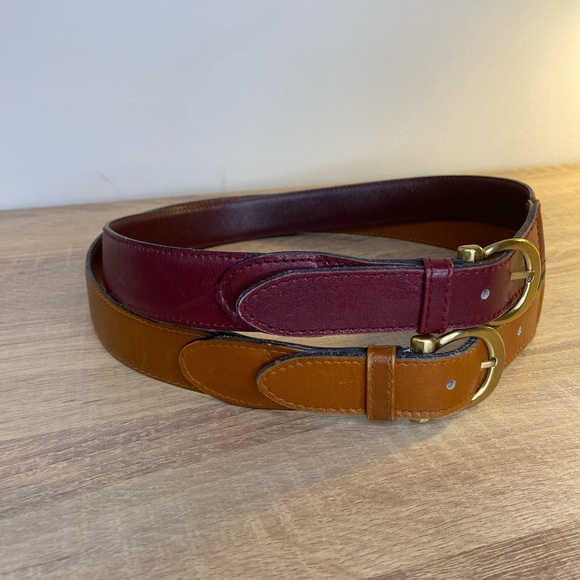 Papagallo Italy LOT of TWO Leather Belts with Gold Buckles Burgundy Camel Small - Picture 3 of 10